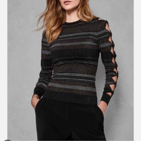 Ted Baker Jelinaa Striped Bow Sleeve Metallic Sweater Size US 2 - Picture 1 of 14